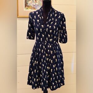 Emily and Fin Navy Deer Print 100% Cotton Shirt Dress Size M (Fits S/M) likenew